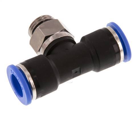 10mm x G1/4'' Inline Tee Push-in Fitting with Male Threads Brass/PA 66 NBR Rotatable