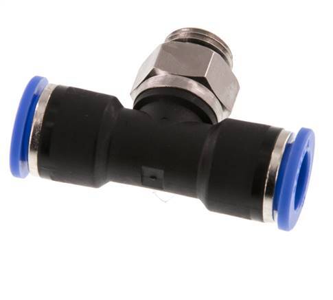 10mm x G1/4'' Inline Tee Push-in Fitting with Male Threads Brass/PA 66 NBR Rotatable