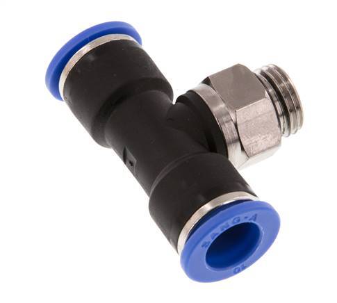 10mm x G1/4'' Inline Tee Push-in Fitting with Male Threads Brass/PA 66 NBR Rotatable