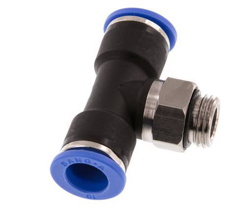 10mm x G1/4'' Inline Tee Push-in Fitting with Male Threads Brass/PA 66 NBR Rotatable