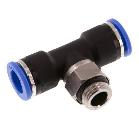 10mm x G1/4'' Inline Tee Push-in Fitting with Male Threads Brass/PA 66 NBR Rotatable