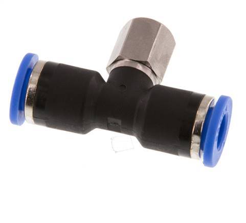 6mm x M 5 Inline Tee Push-in Fitting with Female Threads Brass/PA 66 NBR Rotatable [2 Pieces]