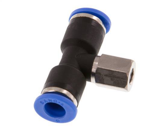 6mm x M 5 Inline Tee Push-in Fitting with Female Threads Brass/PA 66 NBR Rotatable [2 Pieces]