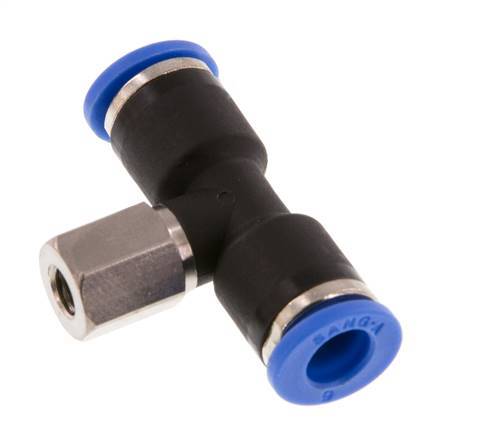 6mm x M 5 Inline Tee Push-in Fitting with Female Threads Brass/PA 66 NBR Rotatable [2 Pieces]