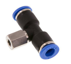 6mm x M 5 Inline Tee Push-in Fitting with Female Threads Brass/PA 66 NBR Rotatable [2 Pieces]