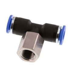 6mm x G1/8'' Inline Tee Push-in Fitting with Female Threads Brass/PA 66 NBR Rotatable [2 Pieces]