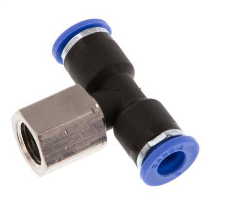 6mm x G1/8'' Inline Tee Push-in Fitting with Female Threads Brass/PA 66 NBR Rotatable [2 Pieces]