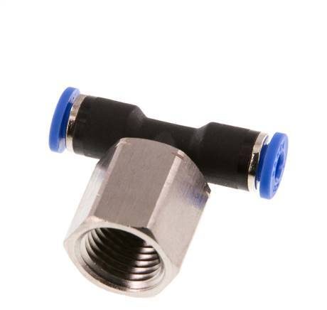 4mm x G1/4'' Inline Tee Push-in Fitting with Female Threads Brass/PA 66 NBR Rotatable [2 Pieces]