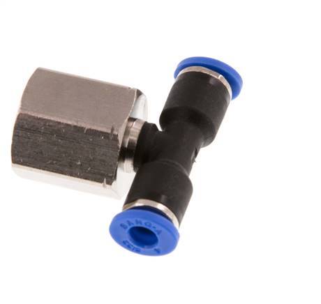 4mm x G1/4'' Inline Tee Push-in Fitting with Female Threads Brass/PA 66 NBR Rotatable [2 Pieces]