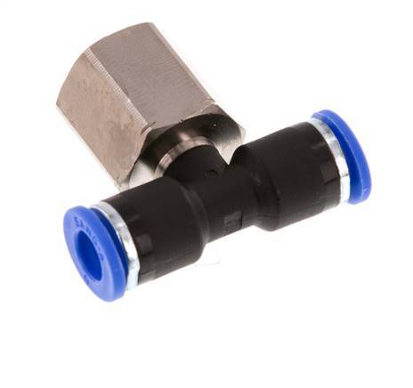 6mm x G1/4'' Inline Tee Push-in Fitting with Female Threads Brass/PA 66 NBR Rotatable [2 Pieces]