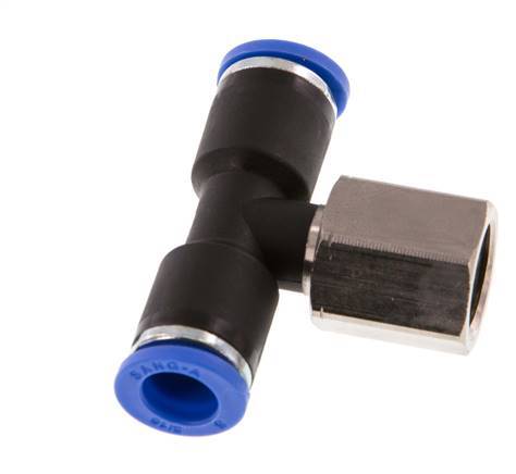 8mm x G1/4'' Inline Tee Push-in Fitting with Female Threads Brass/PA 66 NBR Rotatable [2 Pieces]