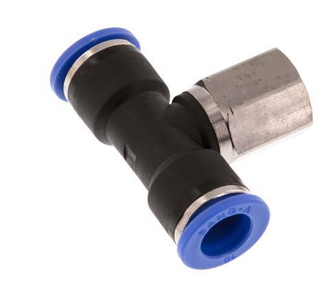 10mm x G1/4'' Inline Tee Push-in Fitting with Female Threads Brass/PA 66 NBR Rotatable