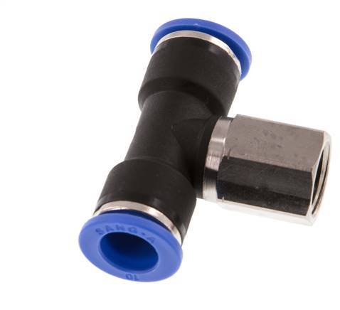 10mm x G1/4'' Inline Tee Push-in Fitting with Female Threads Brass/PA 66 NBR Rotatable