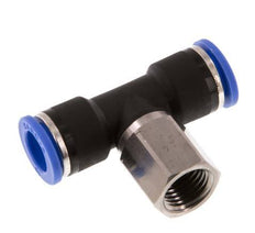 10mm x G1/4'' Inline Tee Push-in Fitting with Female Threads Brass/PA 66 NBR Rotatable