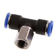 10mm x G1/4'' Inline Tee Push-in Fitting with Female Threads Brass/PA 66 NBR Rotatable