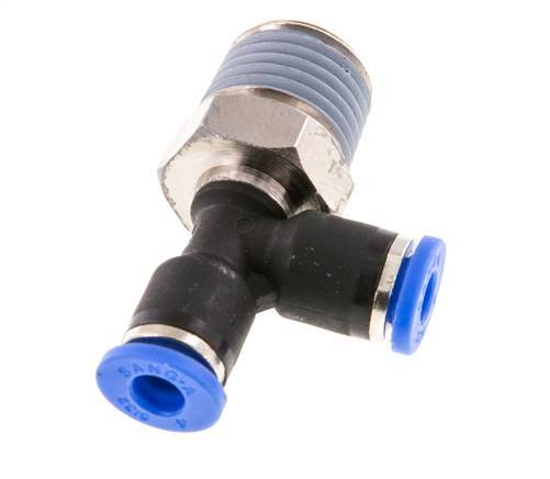 4mm x R1/4'' Right Angle Tee Push-in Fitting with Male Threads Brass/PA 66 NBR Rotatable [2 Pieces]