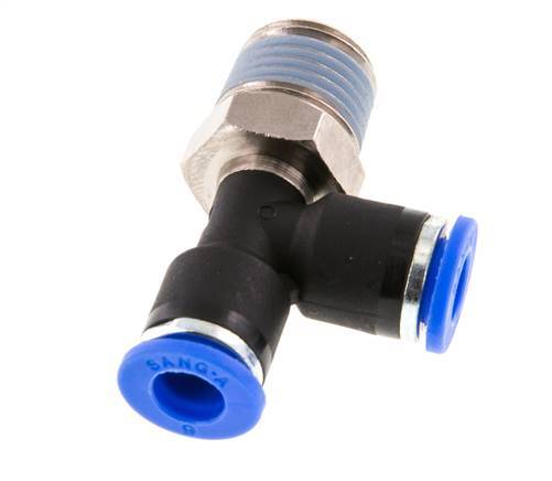 6mm x R1/4'' Right Angle Tee Push-in Fitting with Male Threads Brass/PA 66 NBR Rotatable [2 Pieces]