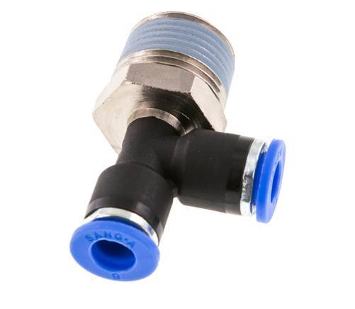 6mm x R3/8'' Right Angle Tee Push-in Fitting with Male Threads Brass/PA 66 NBR Rotatable [2 Pieces]