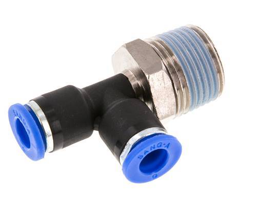 6mm x R3/8'' Right Angle Tee Push-in Fitting with Male Threads Brass/PA 66 NBR Rotatable [2 Pieces]