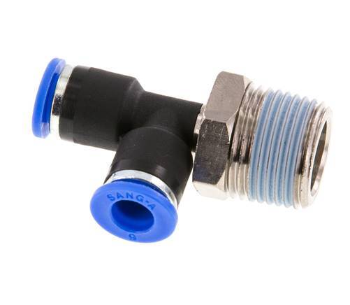 6mm x R3/8'' Right Angle Tee Push-in Fitting with Male Threads Brass/PA 66 NBR Rotatable [2 Pieces]