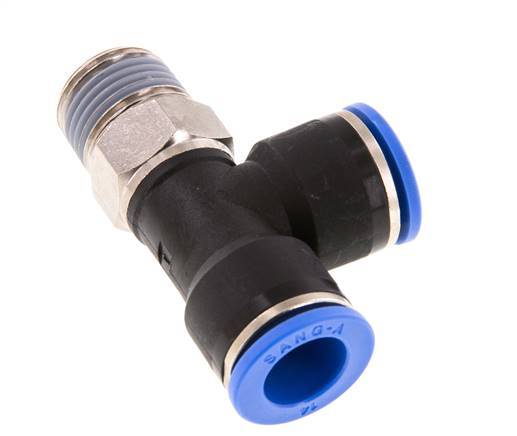 14mm x R1/2'' Right Angle Tee Push-in Fitting with Male Threads Brass/PA 66 NBR Rotatable