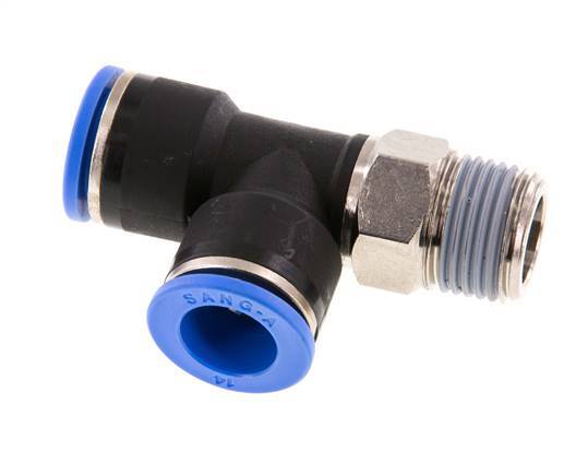 14mm x R1/2'' Right Angle Tee Push-in Fitting with Male Threads Brass/PA 66 NBR Rotatable