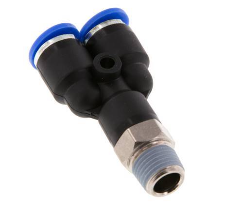 6mm x R1/8'' Y Push-in Fitting with Male Threads Brass/PA 66 NBR Rotatable [2 Pieces]