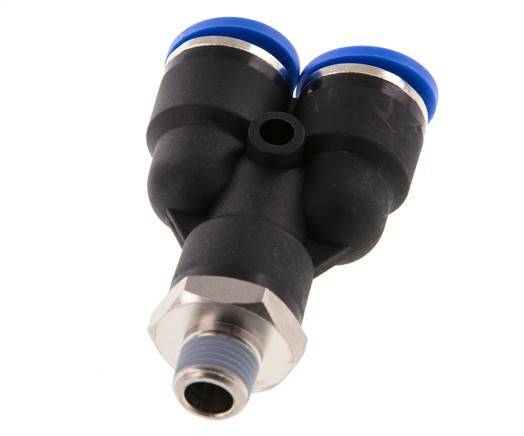 10mm x R1/8'' Y Push-in Fitting with Male Threads Brass/PA 66 NBR Rotatable
