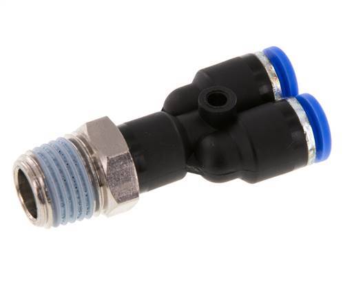 6mm x R1/4'' Y Push-in Fitting with Male Threads Brass/PA 66 NBR Rotatable [2 Pieces]