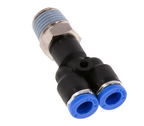 6mm x R1/4'' Y Push-in Fitting with Male Threads Brass/PA 66 NBR Rotatable [2 Pieces]