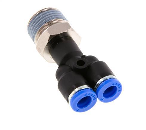 6mm x R3/8'' Y Push-in Fitting with Male Threads Brass/PA 66 NBR Rotatable [2 Pieces]