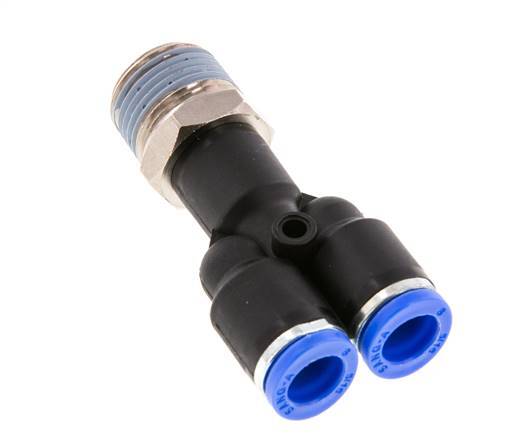 8mm x R3/8'' Y Push-in Fitting with Male Threads Brass/PA 66 NBR Rotatable [2 Pieces]