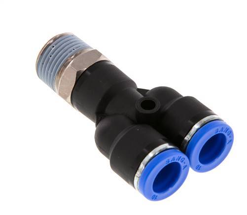 10mm x R3/8'' Y Push-in Fitting with Male Threads Brass/PA 66 NBR Rotatable