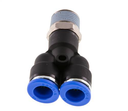 10mm x R3/8'' Y Push-in Fitting with Male Threads Brass/PA 66 NBR Rotatable