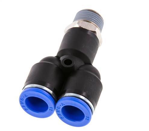 12mm x R3/8'' Y Push-in Fitting with Male Threads Brass/PA 66 NBR Rotatable