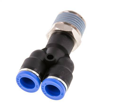 10mm x R1/2'' Y Push-in Fitting with Male Threads Brass/PA 66 NBR Rotatable