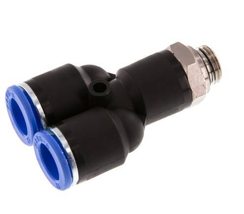 12mm x G1/4'' Y Push-in Fitting with Male Threads Brass/PA 66 NBR Rotatable