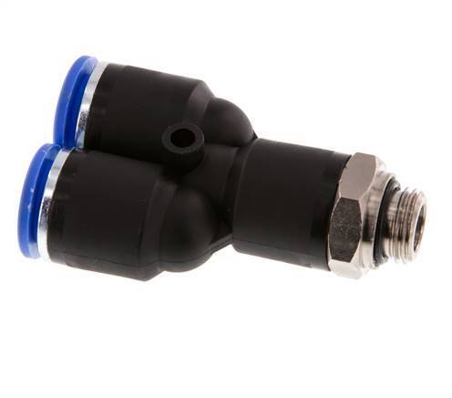 12mm x G1/4'' Y Push-in Fitting with Male Threads Brass/PA 66 NBR Rotatable