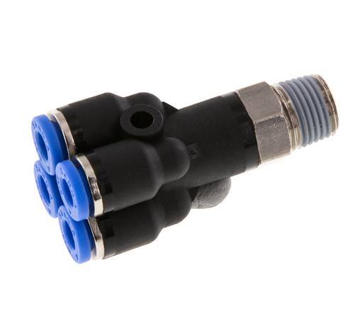 4mm x R1/8'' 4-way Y Manifold Push-in Fitting with Male Threads Brass/PA 66 NBR Rotatable