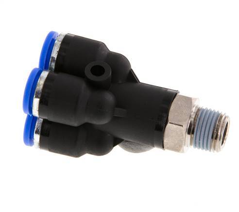 6mm x R1/8'' 4-way Y Manifold Push-in Fitting with Male Threads Brass/PA 66 NBR Rotatable