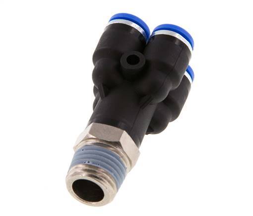 6mm x R1/4'' 4-way Y Manifold Push-in Fitting with Male Threads Brass/PA 66 NBR Rotatable