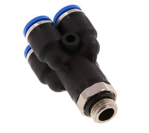 6mm x G1/8'' 4-way Y Manifold Push-in Fitting with Male Threads Brass/PA 66 NBR Rotatable