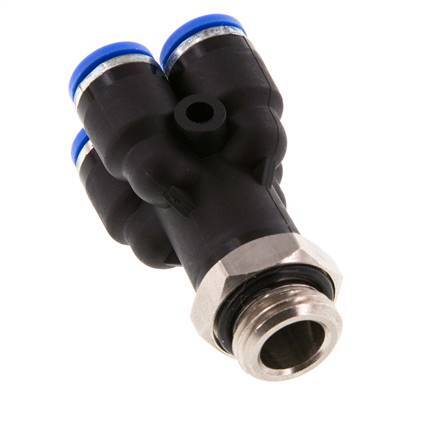 6mm x G1/4'' 4-way Y Manifold Push-in Fitting with Male Threads Brass/PA 66 NBR Rotatable