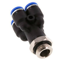 6mm x G1/4'' 4-way Y Manifold Push-in Fitting with Male Threads Brass/PA 66 NBR Rotatable