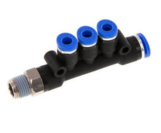 4mm x 6mm x R1/8'' 3-way Manifold Push-in Fitting with Male Threads Brass/PA 66 NBR Rotatable