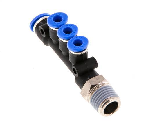4mm x 6mm x R1/4'' 3-way Manifold Push-in Fitting with Male Threads Brass/PA 66 NBR Rotatable