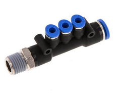 4mm x 8mm x R1/4'' 3-way Manifold Push-in Fitting with Male Threads Brass/PA 66 NBR Rotatable