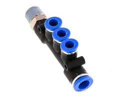 6mm x 8mm x R1/4'' 3-way Manifold Push-in Fitting with Male Threads Brass/PA 66 NBR Rotatable