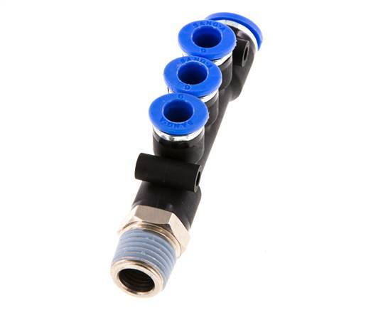 6mm x 8mm x R1/4'' 3-way Manifold Push-in Fitting with Male Threads Brass/PA 66 NBR Rotatable