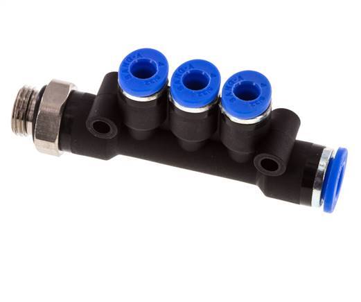 4mm x 6mm x G1/8'' 3-way Manifold Push-in Fitting with Male Threads Brass/PA 66 NBR Rotatable